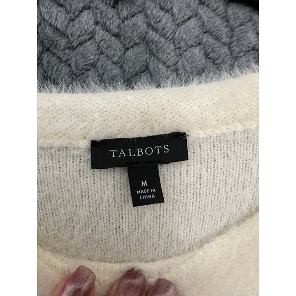 Talbots Eyelash Sequin Beaded Sweater M Soft Dainty Ivory - Picture 4 of 7